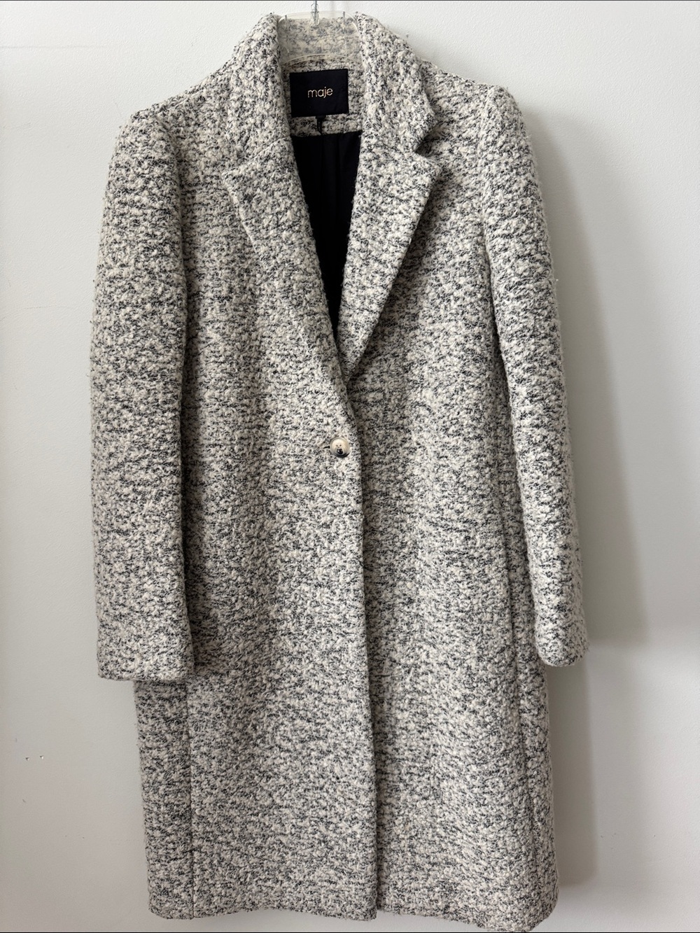 Maje Bouclé Wool-Blend Long Coat Size 38
